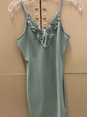 Guess Sage Green Satin Lace-Trim Slip Dress